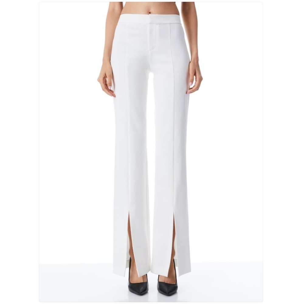 NWT Alice + Olivia Walker Slim Front Slit Pants in Off White